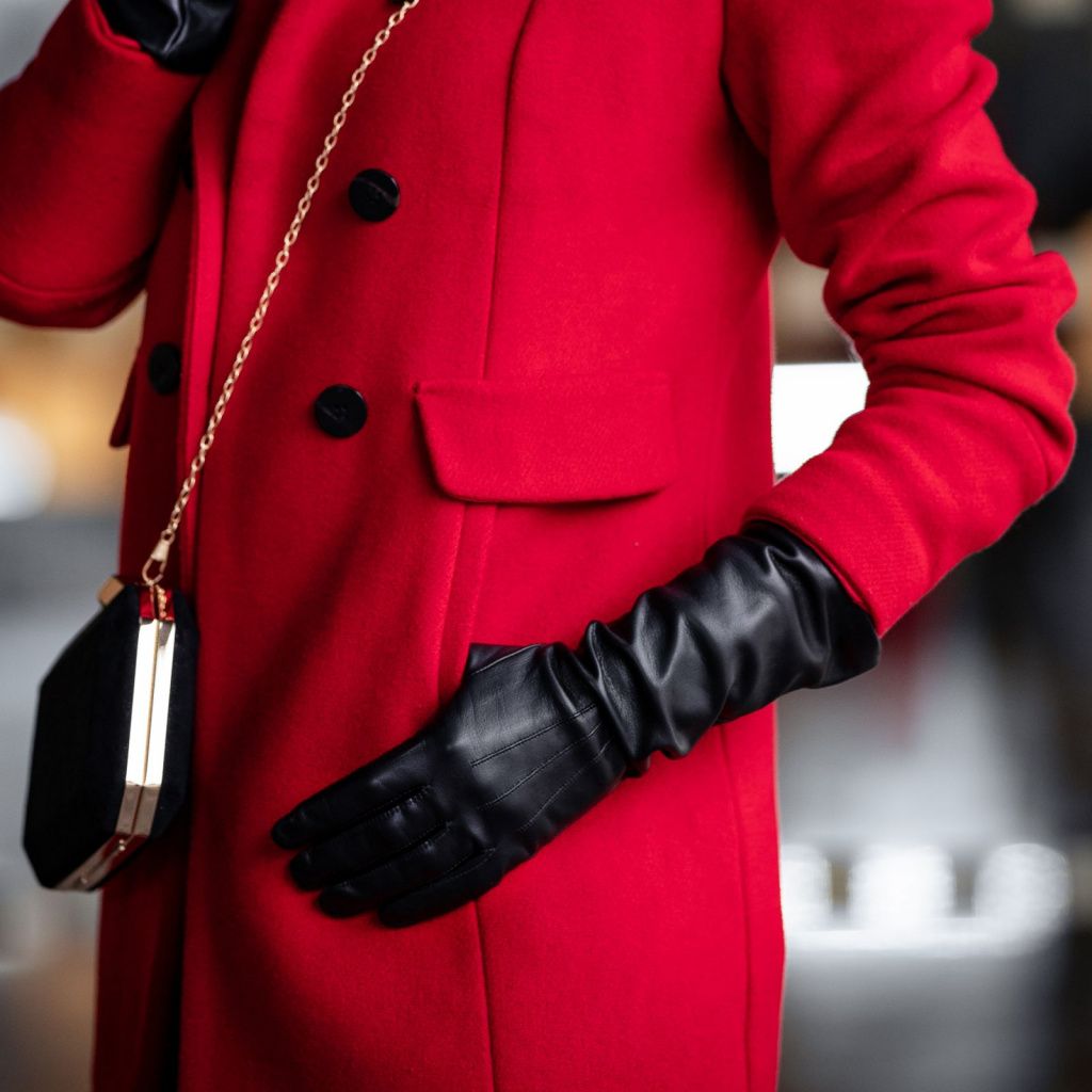 Leather Women's Gloves with Red Silk Lining