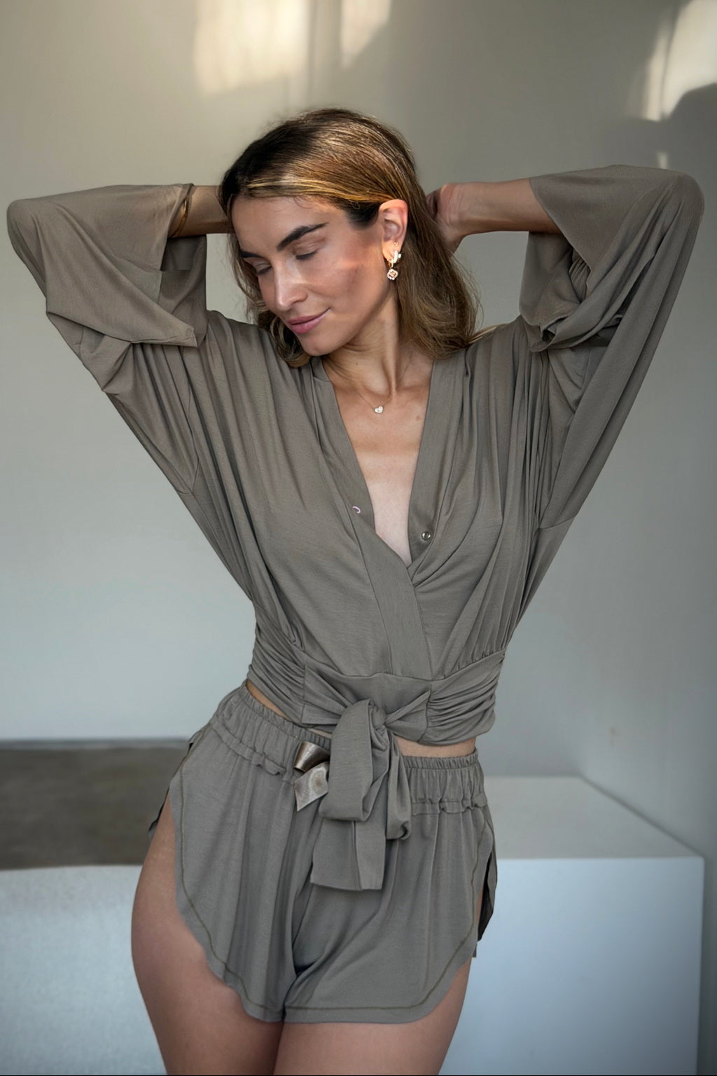 Bamboo Wrap Top | Loreen Label Size: UNI / XS - L, Colour: Light Brown