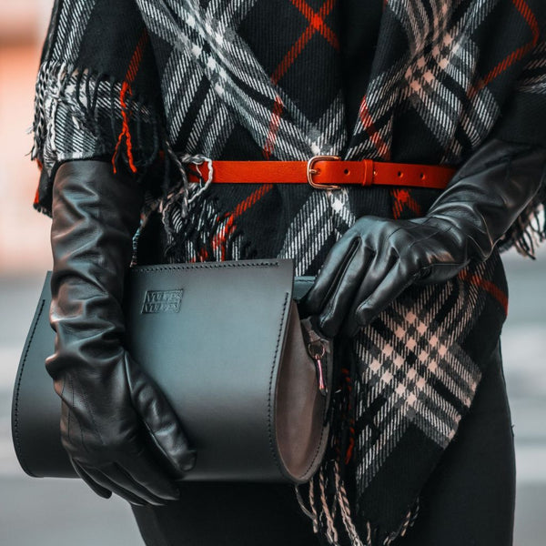 Leather Women's Gloves with Red Silk Lining