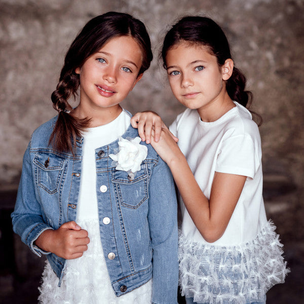 T-SHIRT WITH TULLE RUFFLE DETAIL AND BOWS
