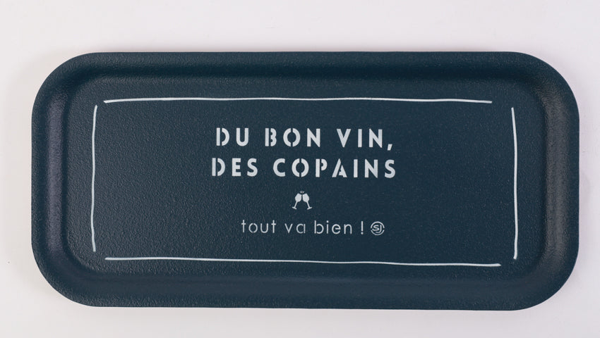 Thermo Cork Rectangular Tray of Good Wine and Friends