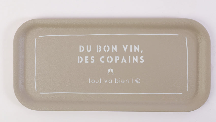 Thermo Cork Rectangular Tray of Good Wine and Friends