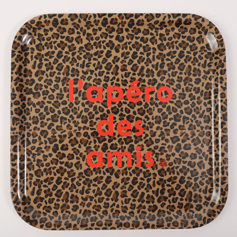 Square tray for friends' aperitif leopard