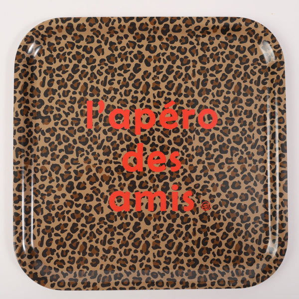 Square tray for friends' aperitif leopard