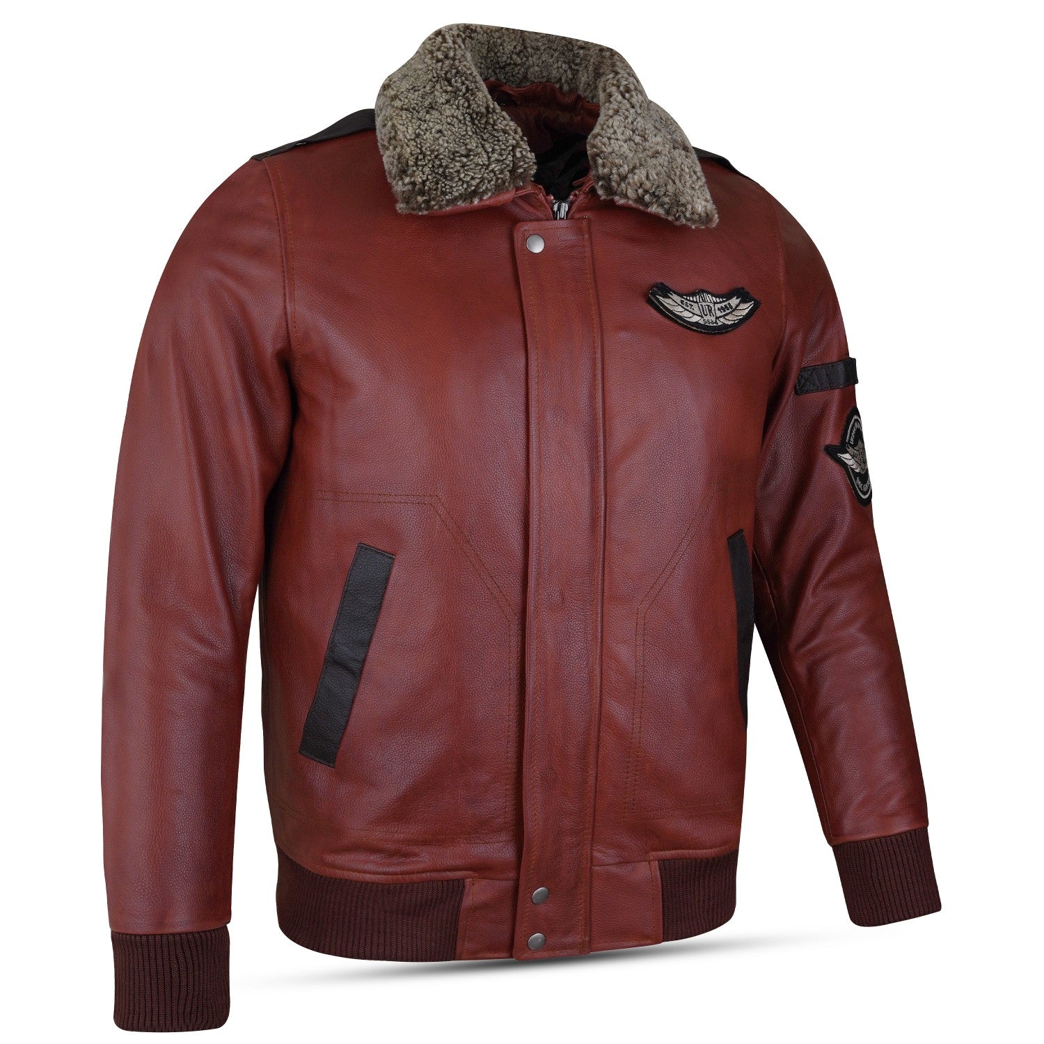 N Pilot - Leather Men's Jacket with Removable Collar - Brandy