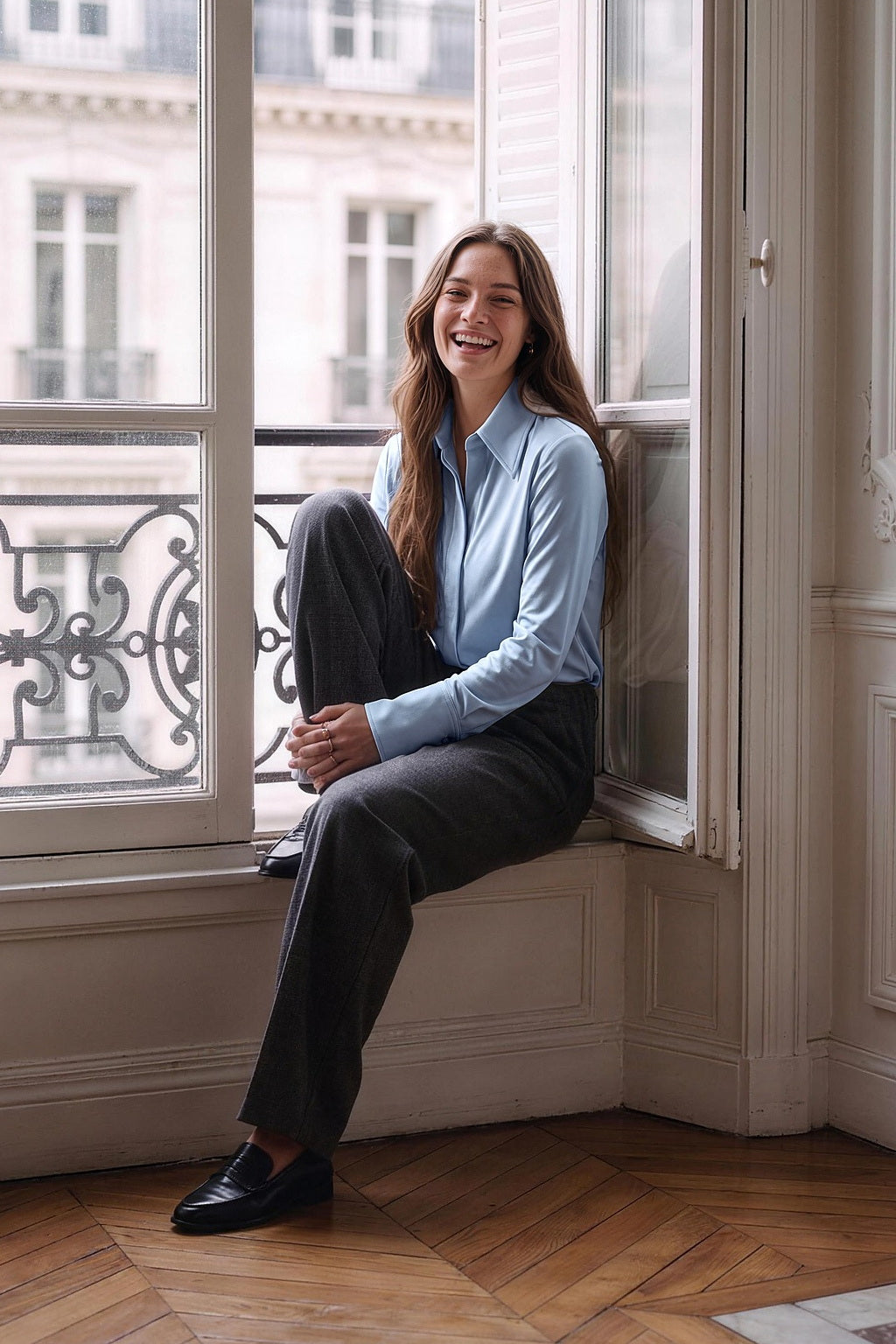 Elysa Shirt in Premium Stretch Cotton | CĀVA MAISON by Loreen Label Size: UNI / S - L, Colour: Blue