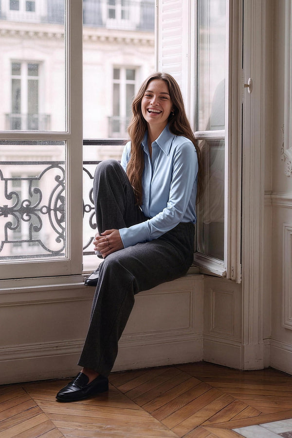 Elysa Shirt in Premium Stretch Cotton | CĀVA MAISON by Loreen Label Size: UNI / S - L, Colour: Blue
