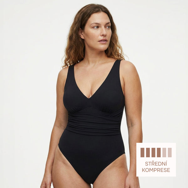 Shaping One-Piece Swimsuit Classic Cut, BLACK Size: XL