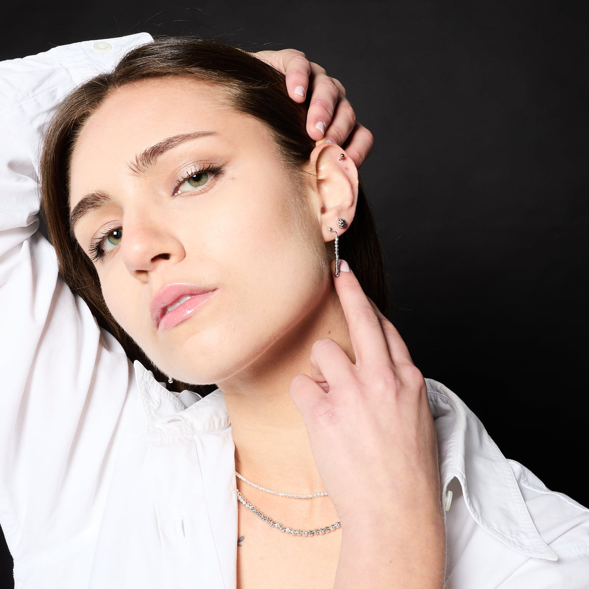 Rhodium-plated silver dangling earrings ref. LC90