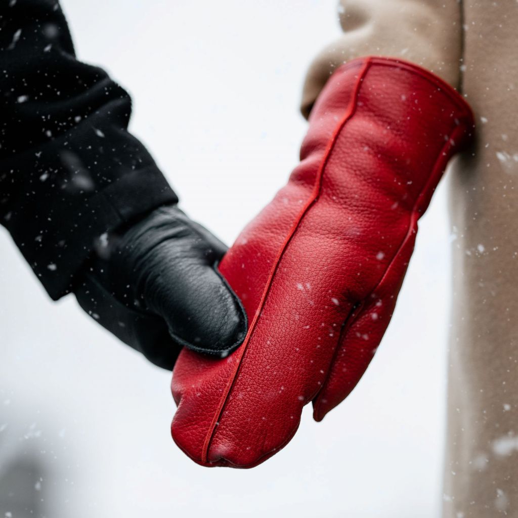 Leather Mittens with Sheepskin