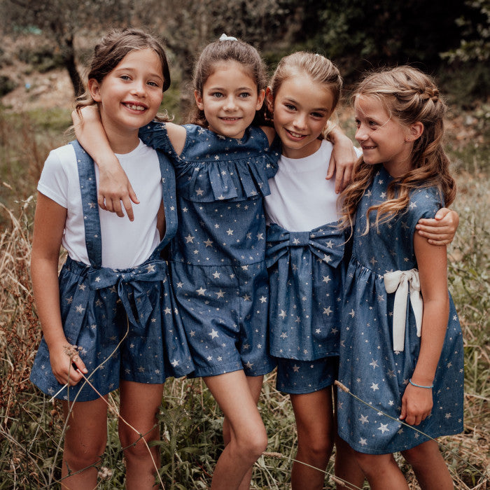 DENIM STAR RUFFLE T-SHIRT WITH BOW
