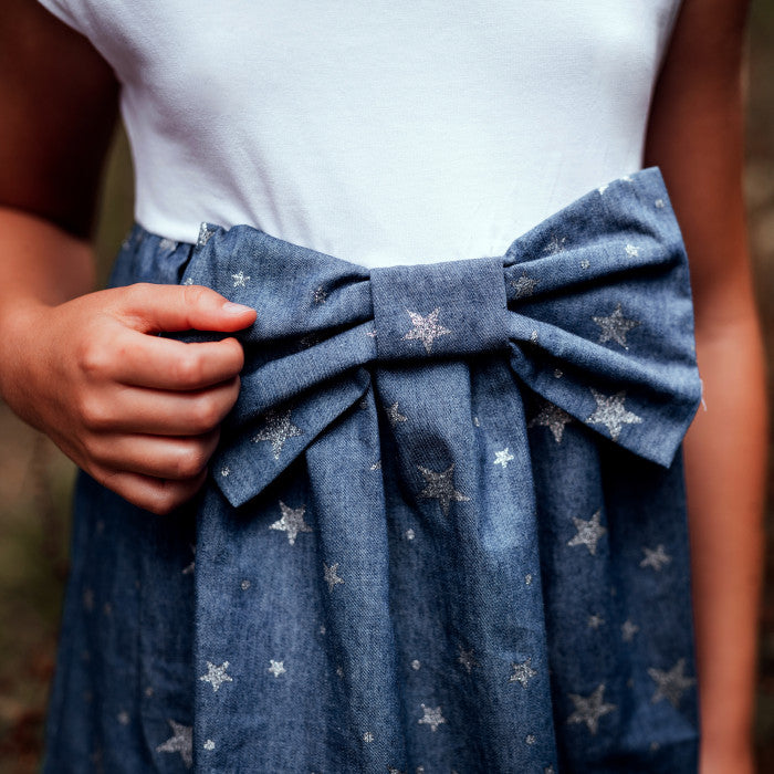 DENIM STAR RUFFLE T-SHIRT WITH BOW