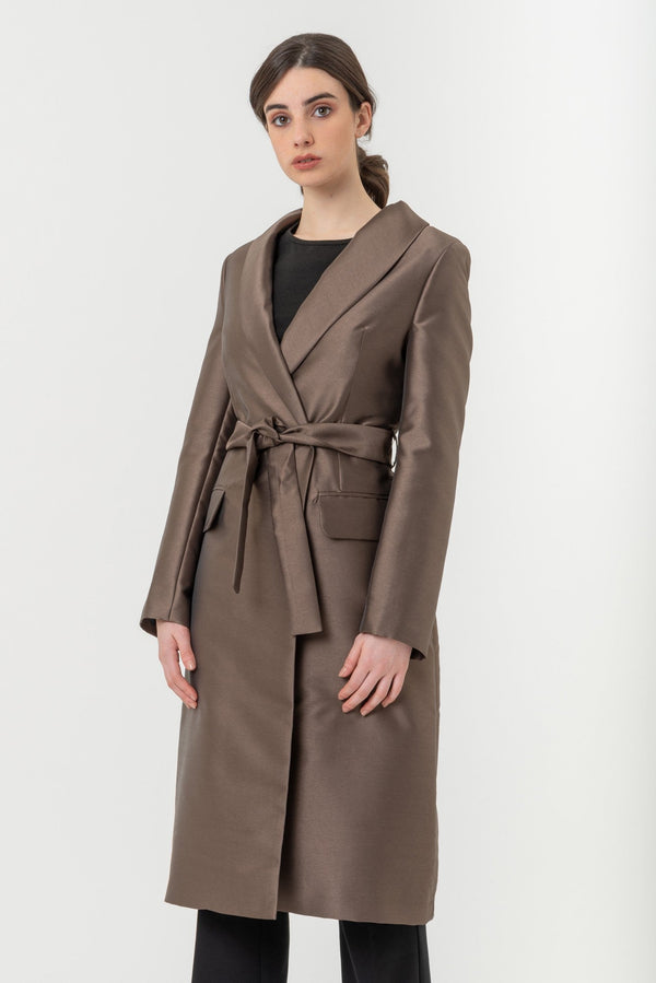 DOUBLE-BREASTED MIKADO COAT