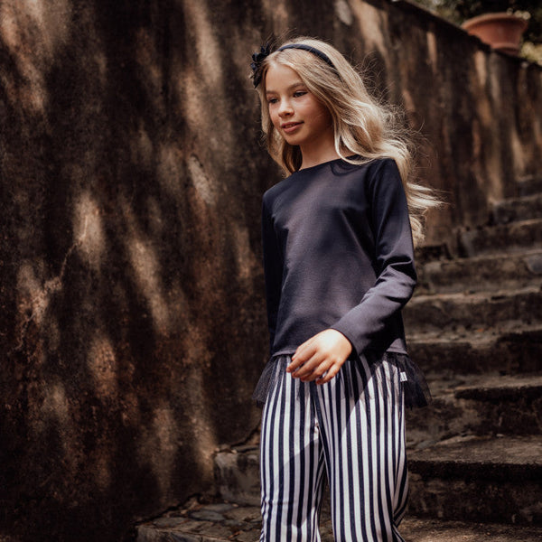 BLUE SWEATER WITH TULLE RUFFLE