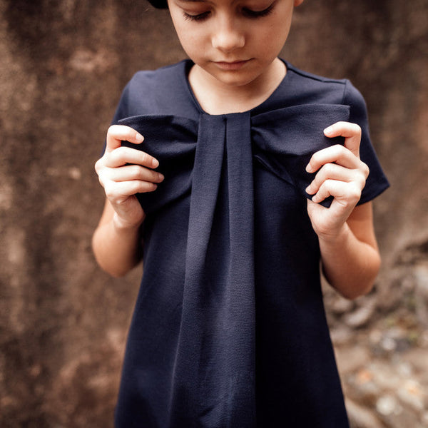 BLUE SWEATER WITH MAXI BOW