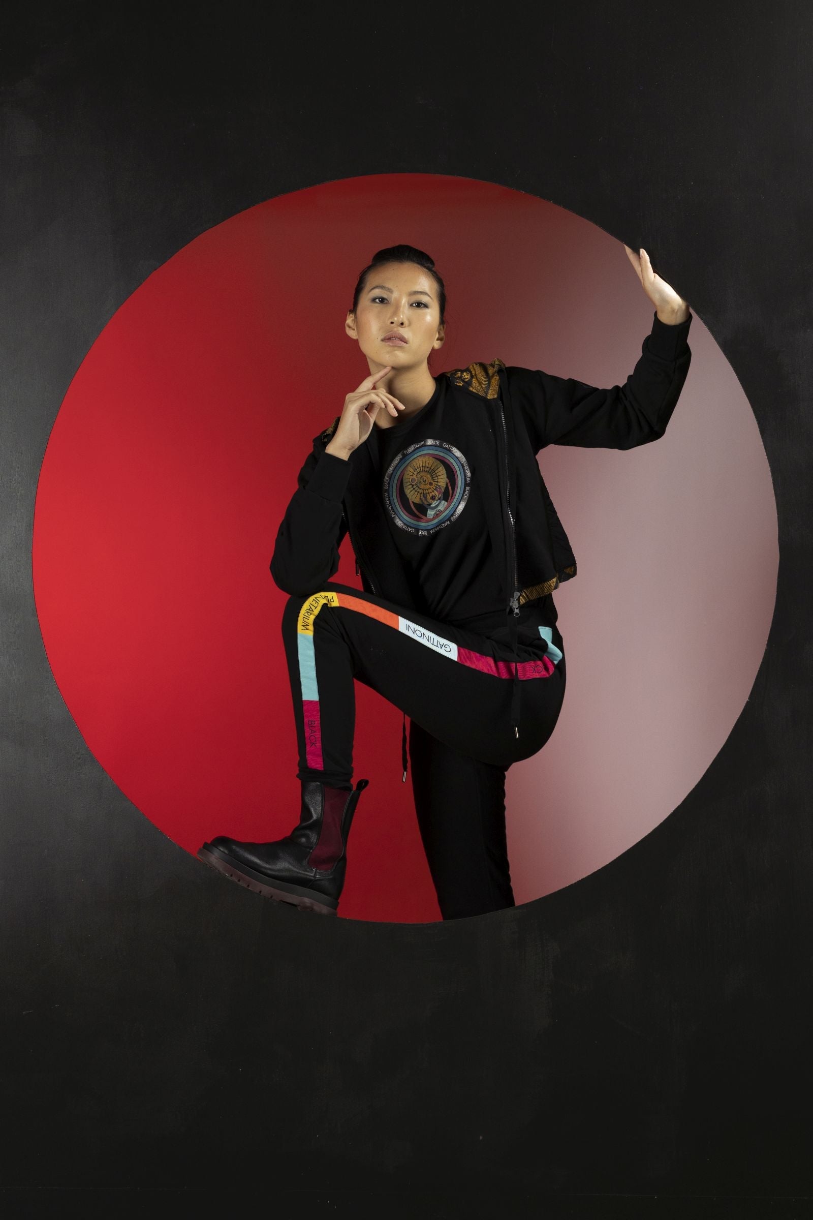 Black jogger pants with Planetarium Black stripe