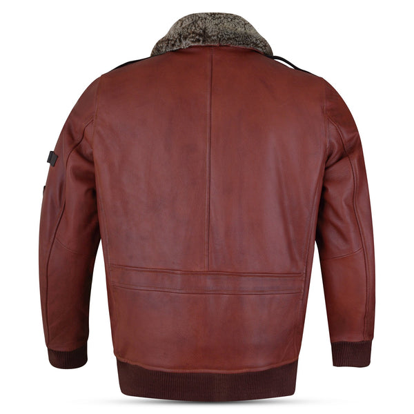 N Pilot - Leather Men's Jacket with Removable Collar - Brandy