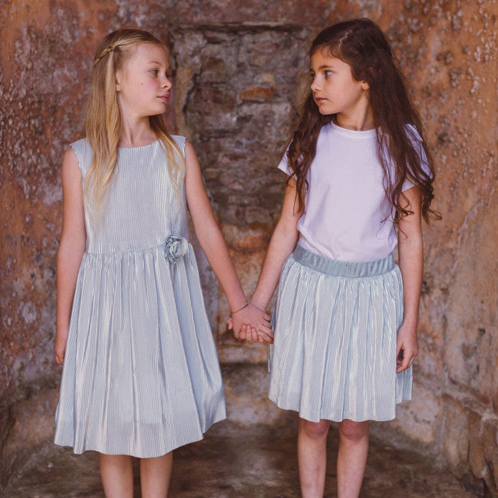 LIGHT BLUE PLEATED DRESS