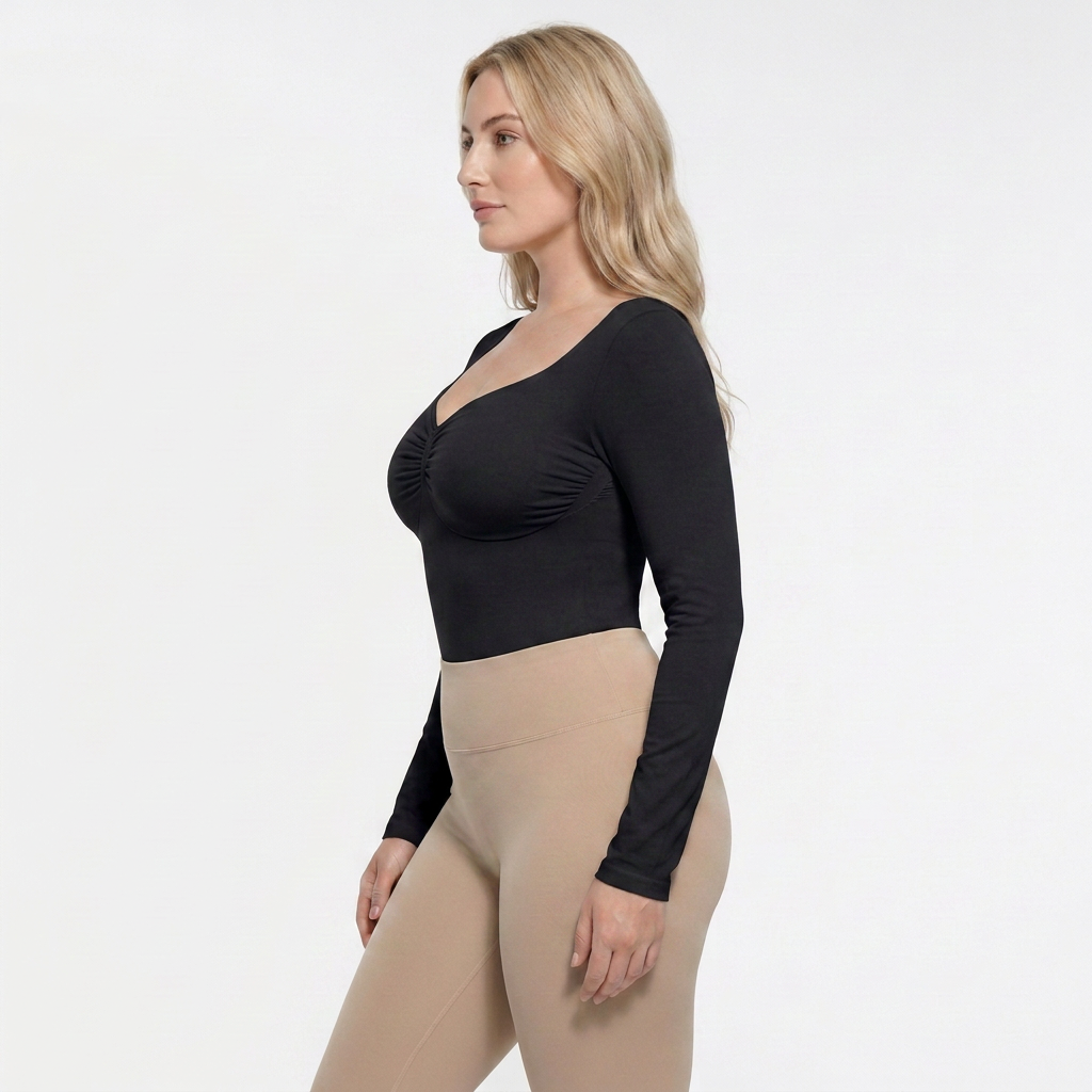 Seamless Shaping Top with Long Sleeves, BLACK M