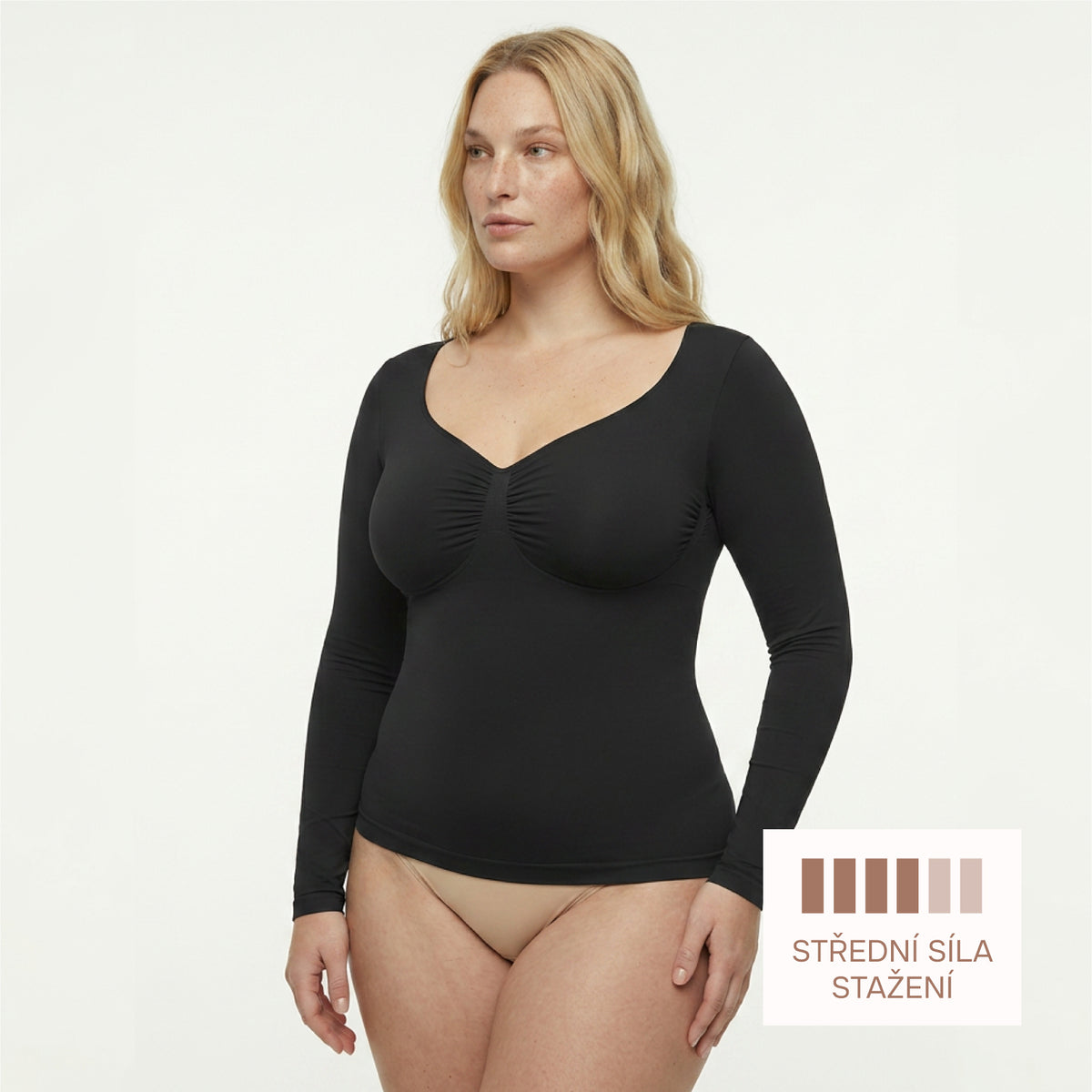 Seamless Shaping Top with Long Sleeves, BLACK M