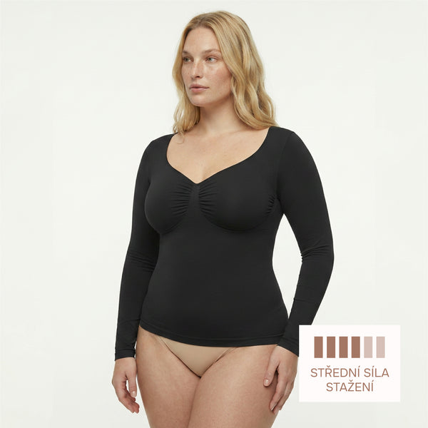 Seamless Shaping Top with Long Sleeves, BLACK XXL