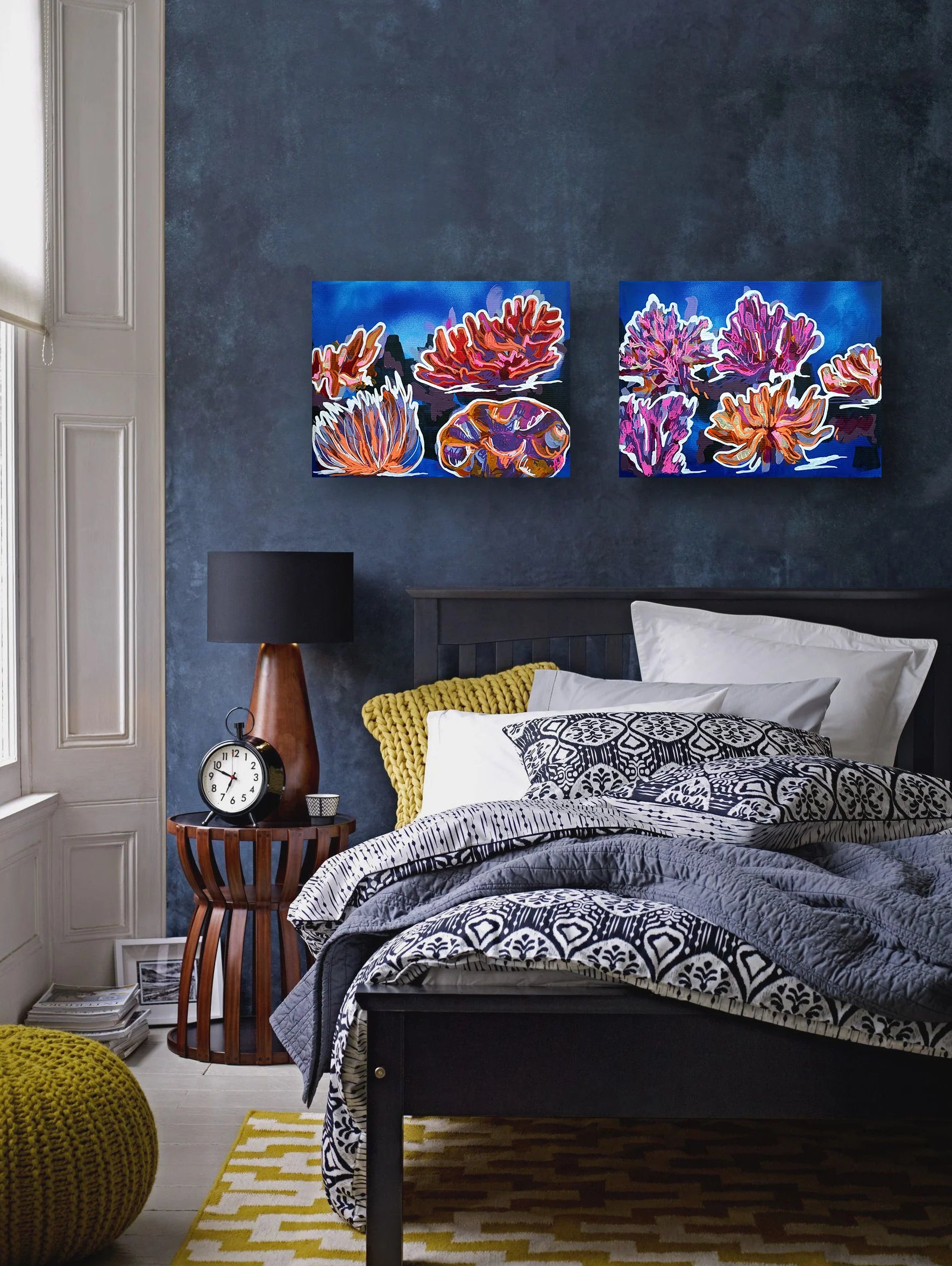 'Corals and algae' original painting, dyptich
