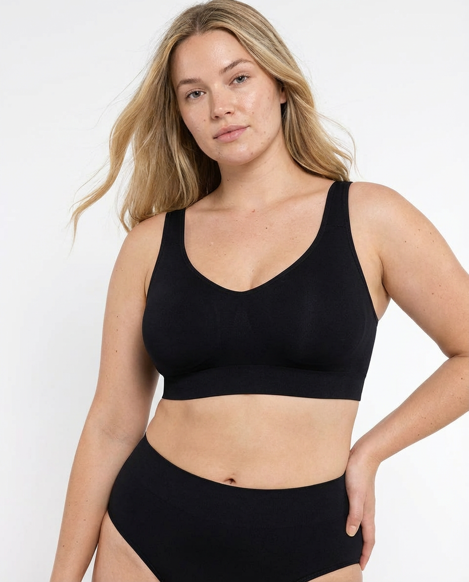 Seamless Shaping Bra Without Underwire with Wide Straps, BLACK Size: L