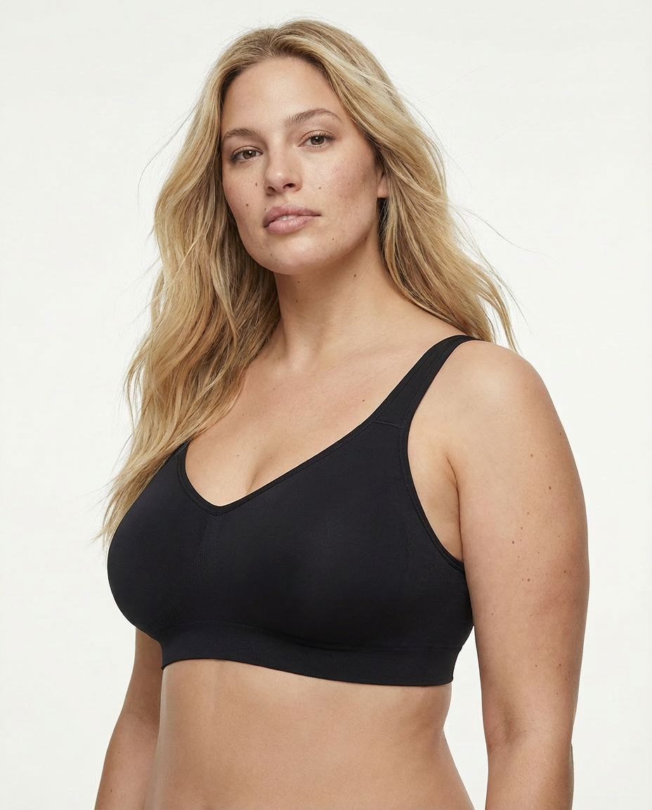 Seamless Shaping Bra Without Underwire with Wide Straps, BLACK Size: L