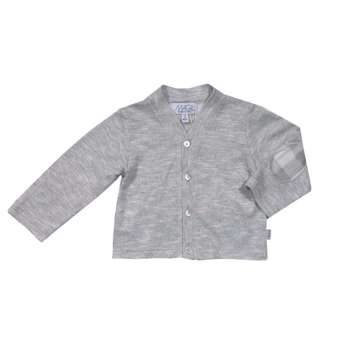 GRAY FLEECE CARDIGAN WITH PATCHES