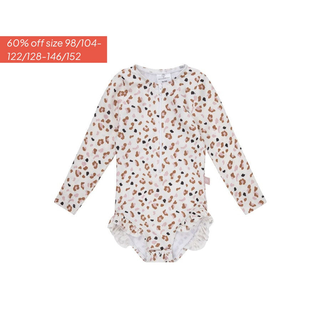 Leopard | Khaki Girls UV Swimsuit with Long Sleeves
