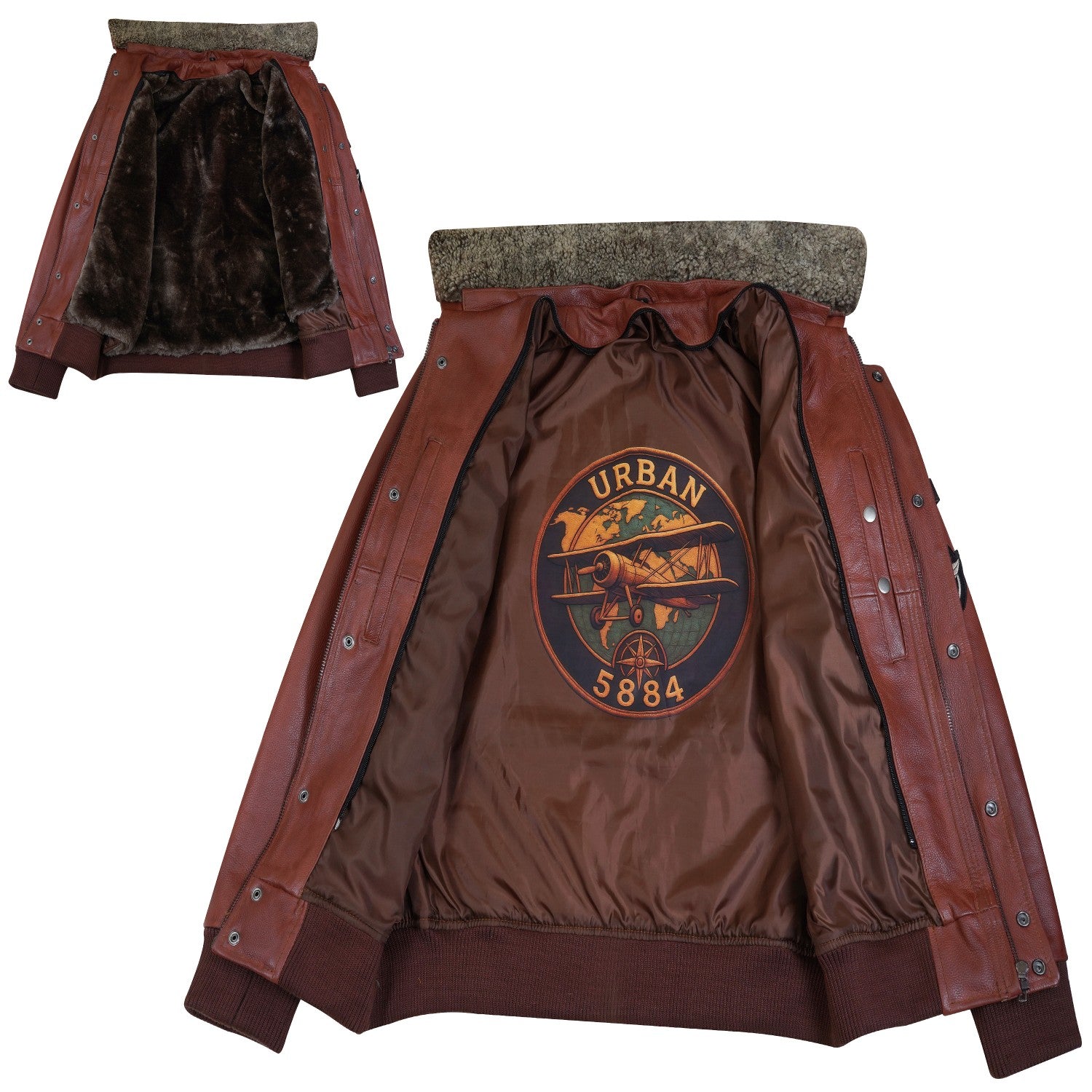 N Pilot - Leather Men's Jacket with Removable Collar - Brandy