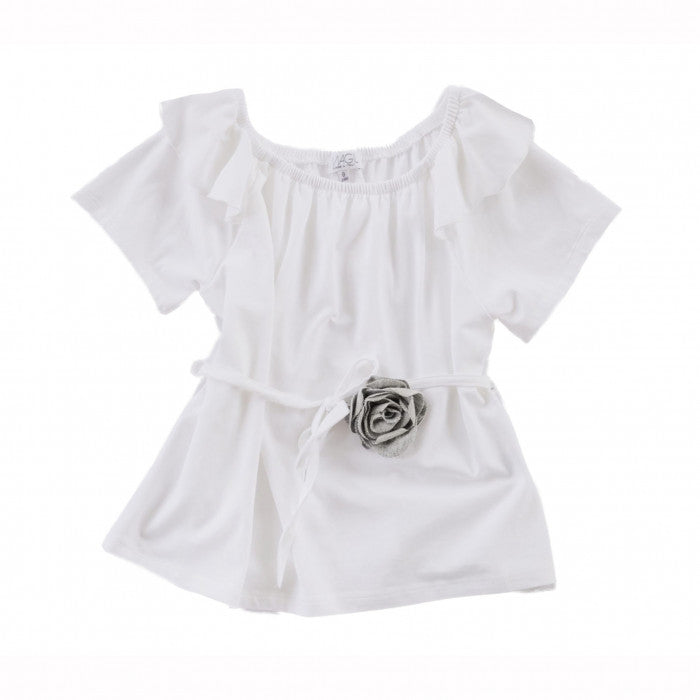 COTTON JERSEY RUFFLED COLLAR TOP