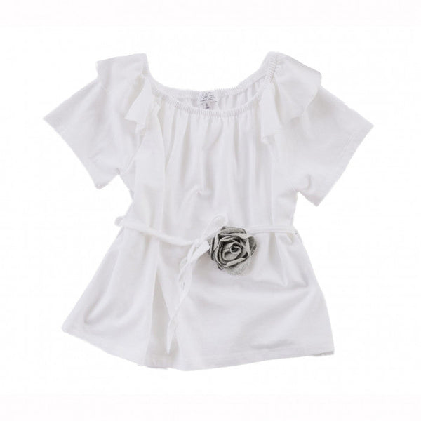 COTTON JERSEY RUFFLED COLLAR TOP