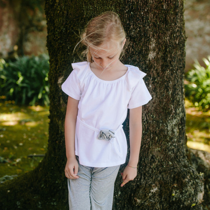 COTTON JERSEY RUFFLED COLLAR TOP