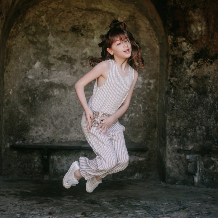 STRIPED FLEECE JUMPSUIT BARLEY