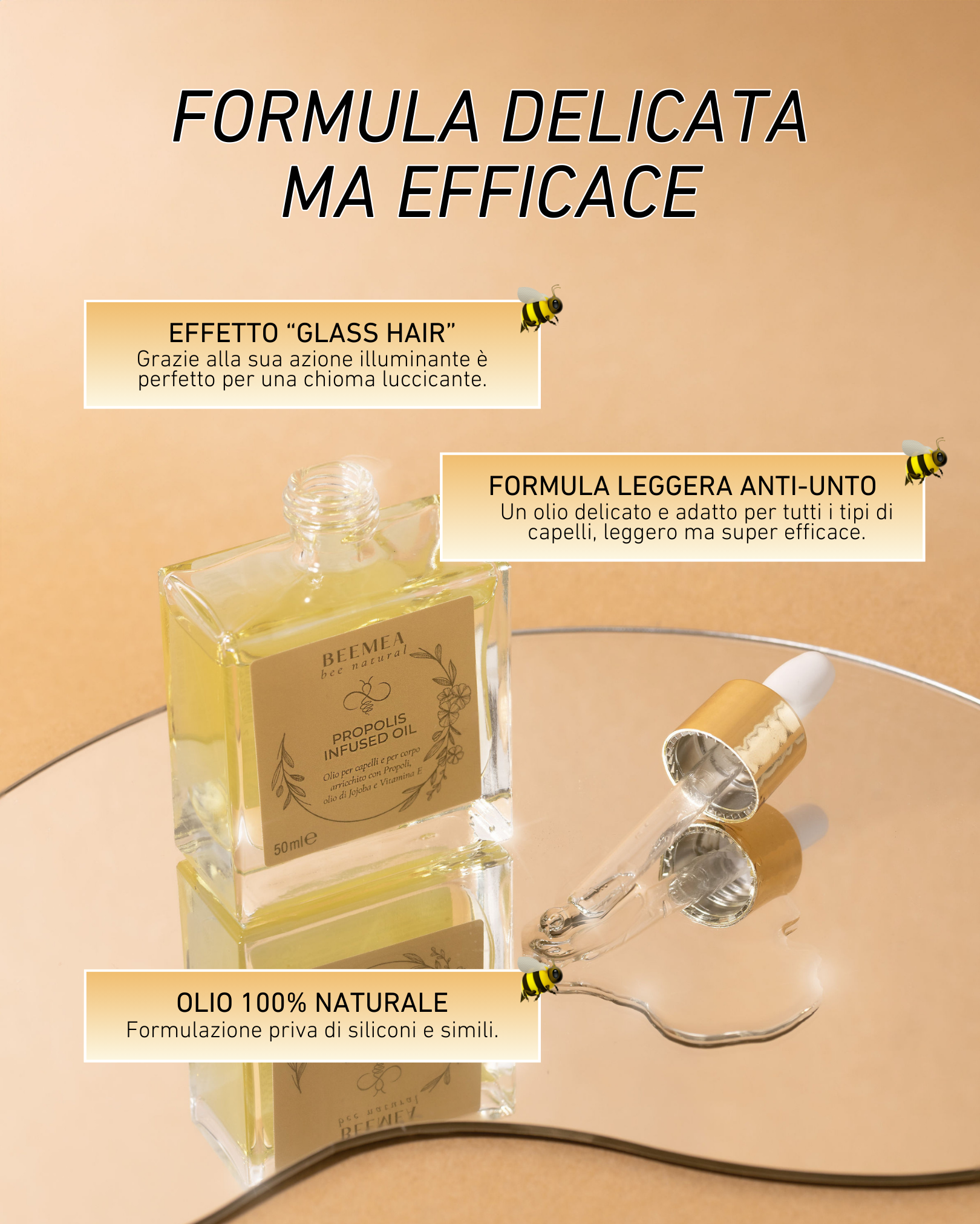 olio per capelli e corpo all'infuso di propoli