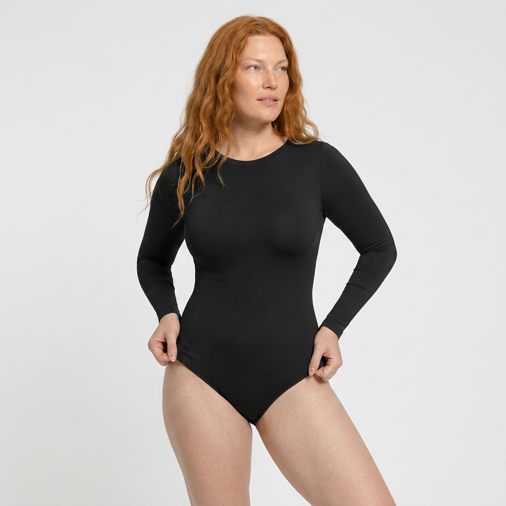 Tvarující body s dlouhým rukávem a klasickým kalhotkovým střihem, ČERNÉ velikost ostatní: XL/XXL