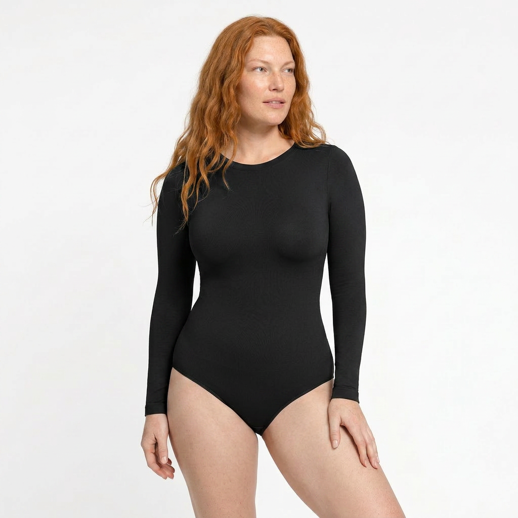 Shaping bodysuit with long sleeves and classic panty cut, BLACK size other: XS/S