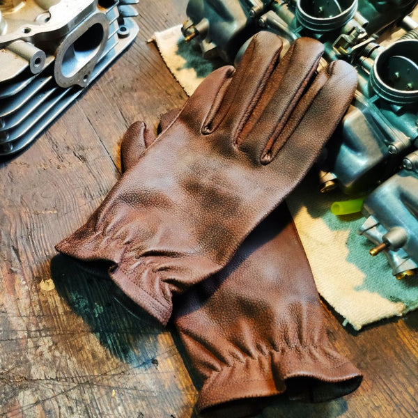 Men's Bushcraft Leather Gloves Made of Calfskin Suitable for Motorcycles