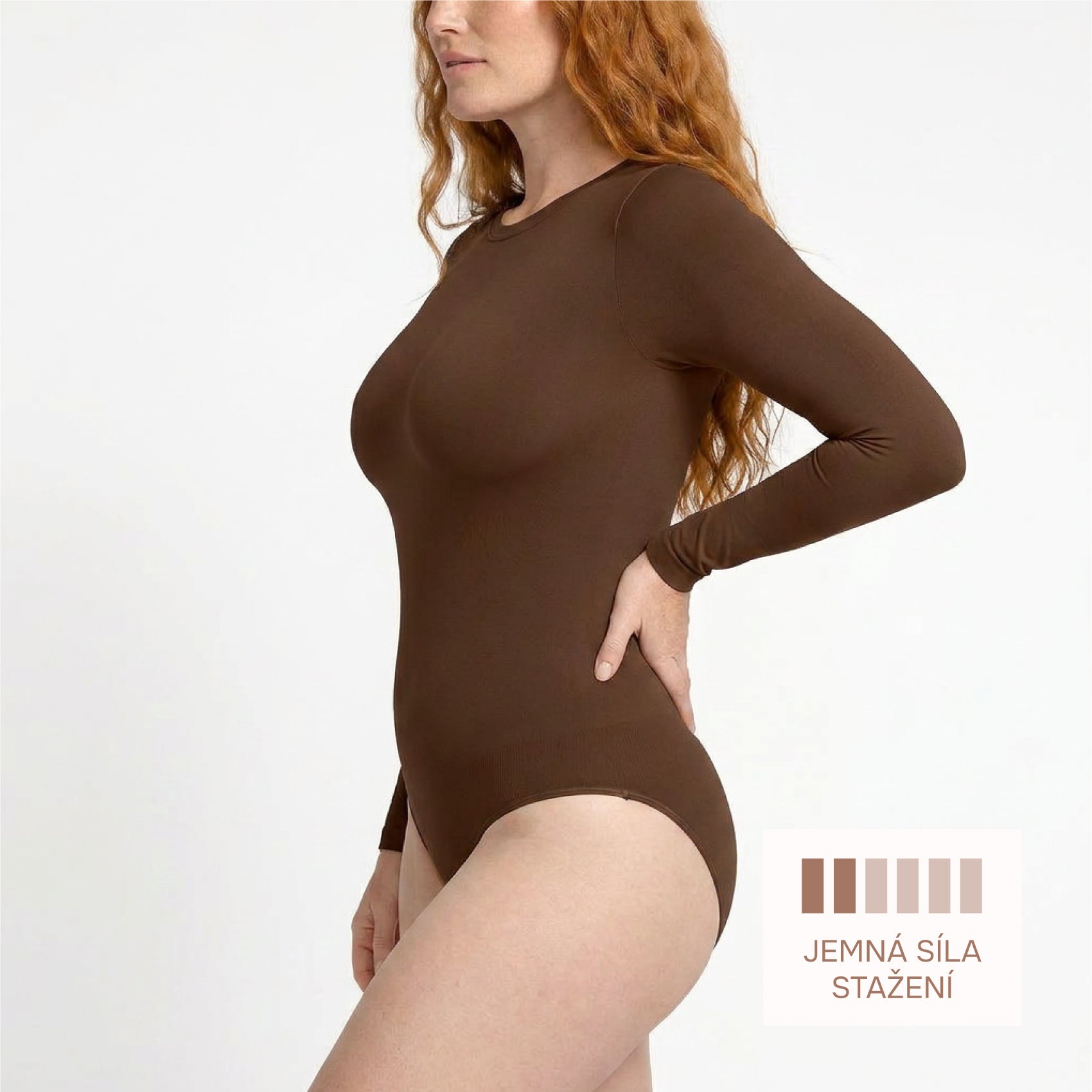 Shaping bodysuit with long sleeves and classic panty cut, BROWN size other: M/L
