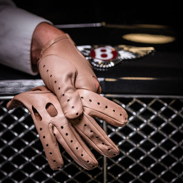 Light Men's Leather Driving Gloves with Wrist Elastic