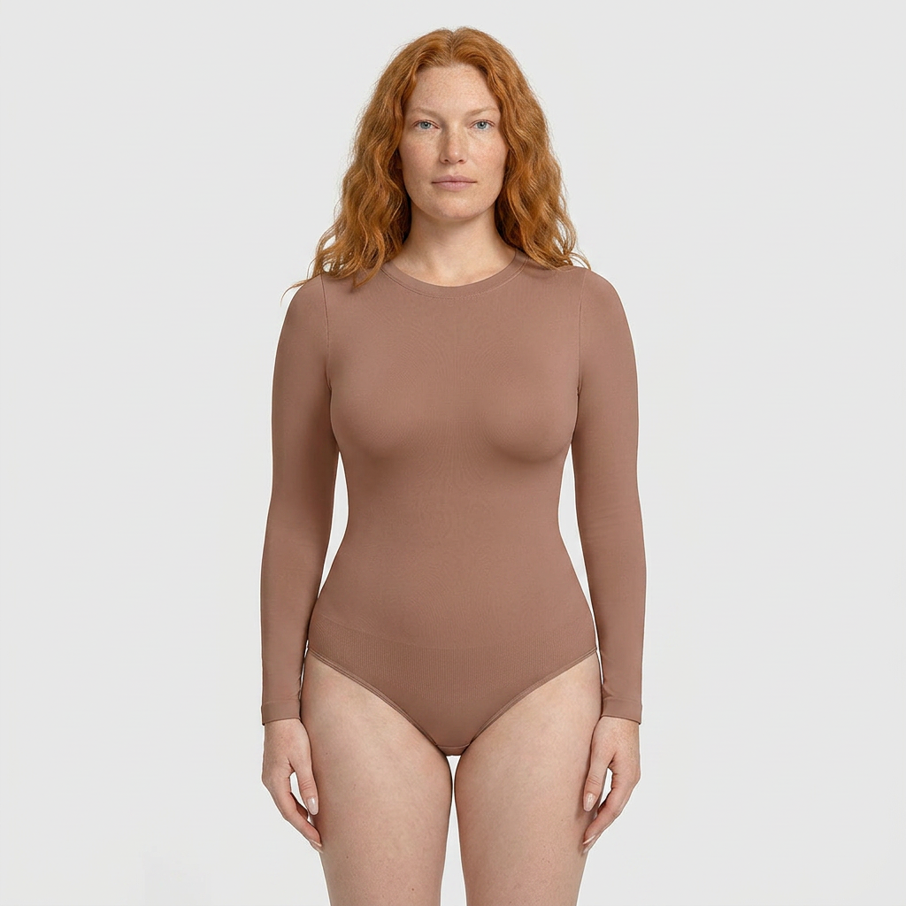 Shaping bodysuit with long sleeves and classic panty cut, NUDE size other: XL/XXL