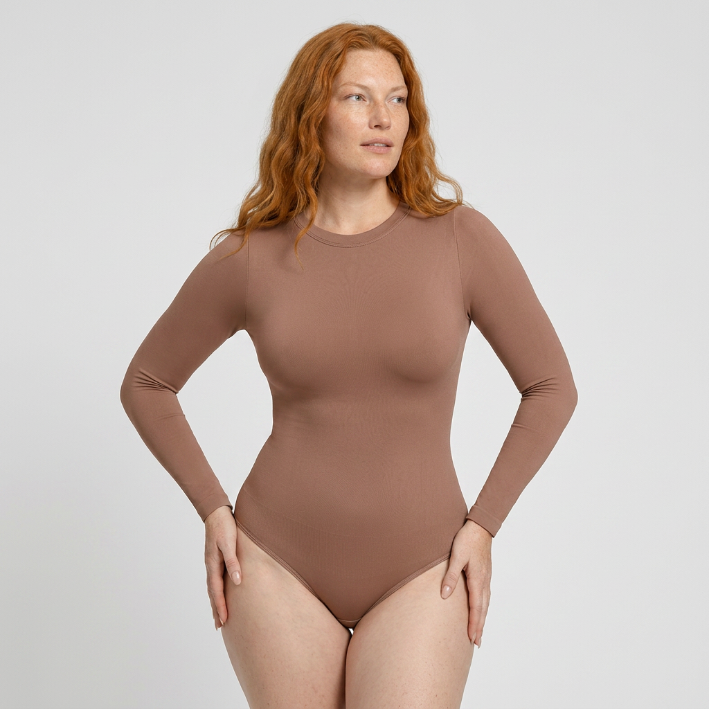 Shaping bodysuit with long sleeves and classic panty cut, NUDE size other: XL/XXL