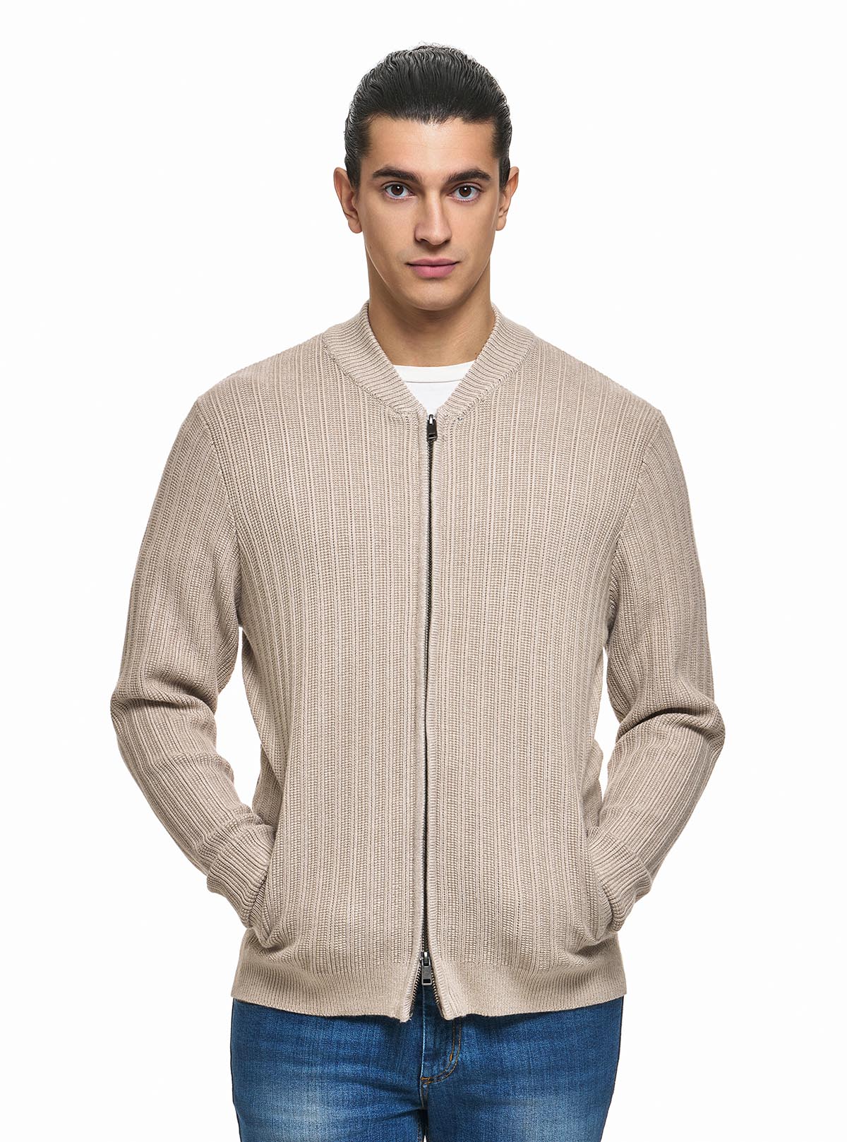 RIBBED BOMBER COLLAR JACKET