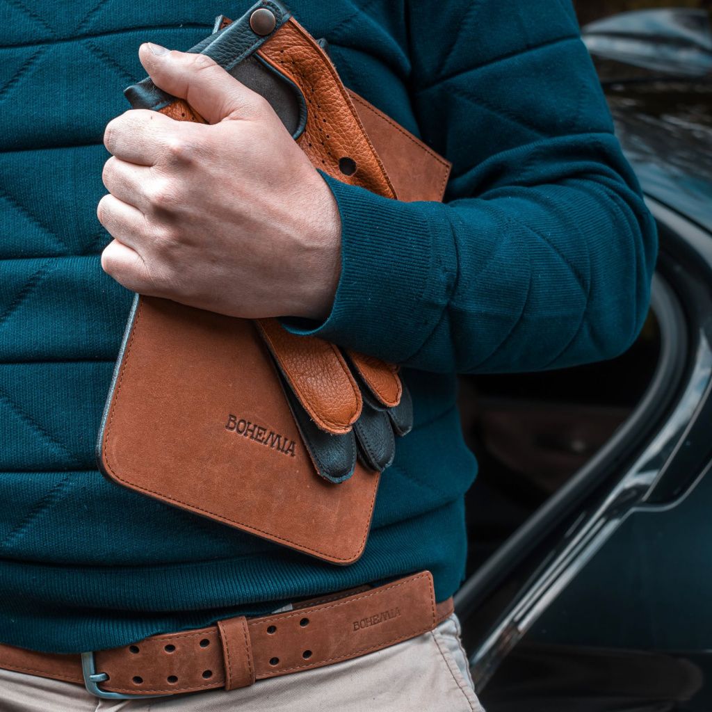 Combined Men's Leather Driving Gloves Made from American Deer