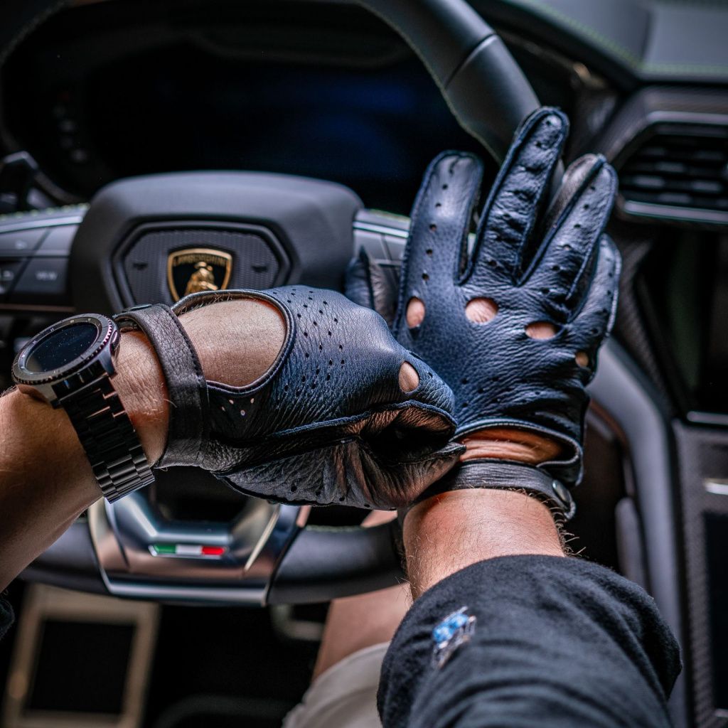 Combined Men's Leather Driving Gloves Made from American Deer