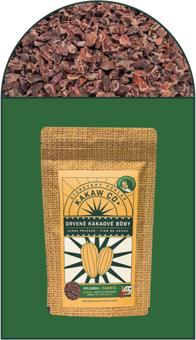 Drcené kakaové boby (Nibbs) Kolumbie Caquetá Hmotnost: 30 g