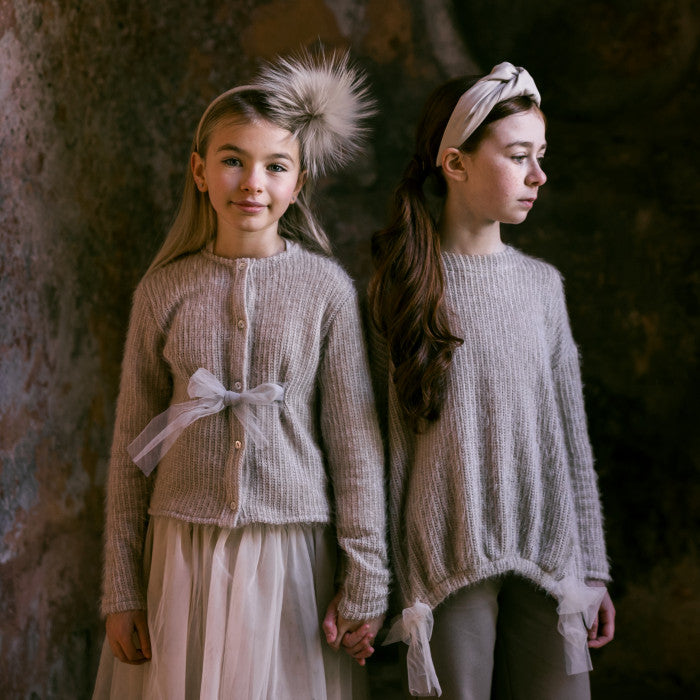 BEIGE CARDIGAN WITH TULLE BOW