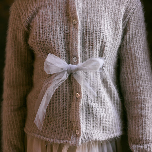 BEIGE CARDIGAN WITH TULLE BOW
