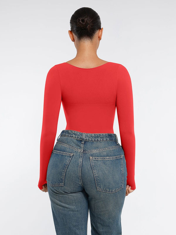 Shaping and Tightening Bodysuit with Long Sleeves, Thong, RED Size: XXL